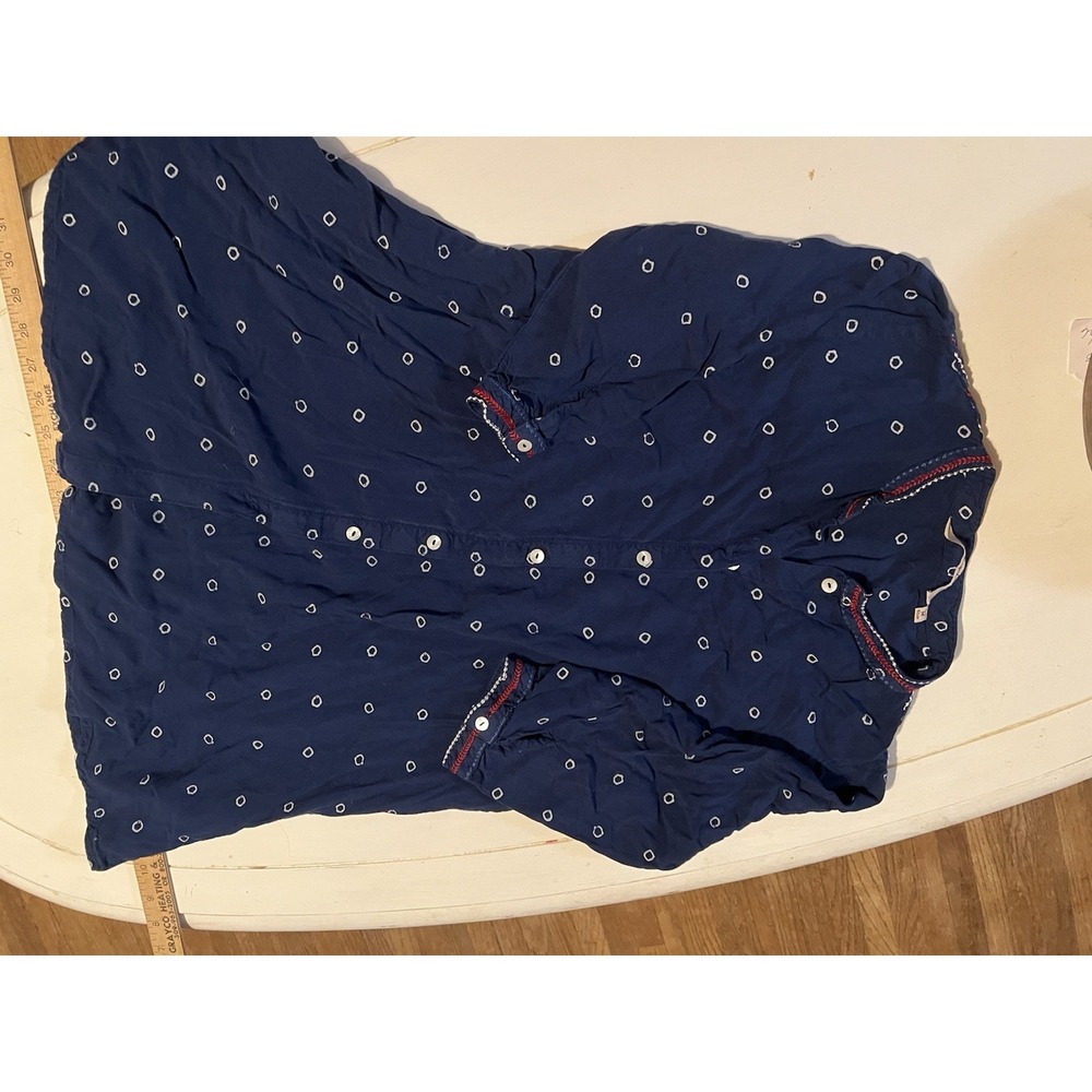 Siyahi Women's Medium Navy Blue Embroidered Peasant Blouse Boho Rayon